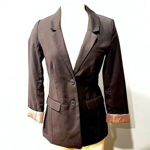 H&M Black Long Blazer Jacket with Pink Lining Size 4